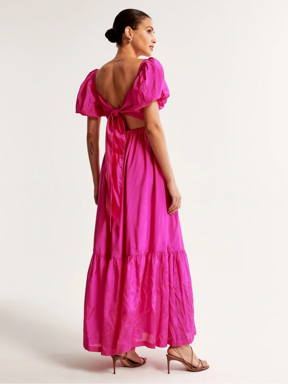 Abercrombie & Fitch Emerson Drama Bow-Back Pink Maxi Dress Tiered - XXL TALL